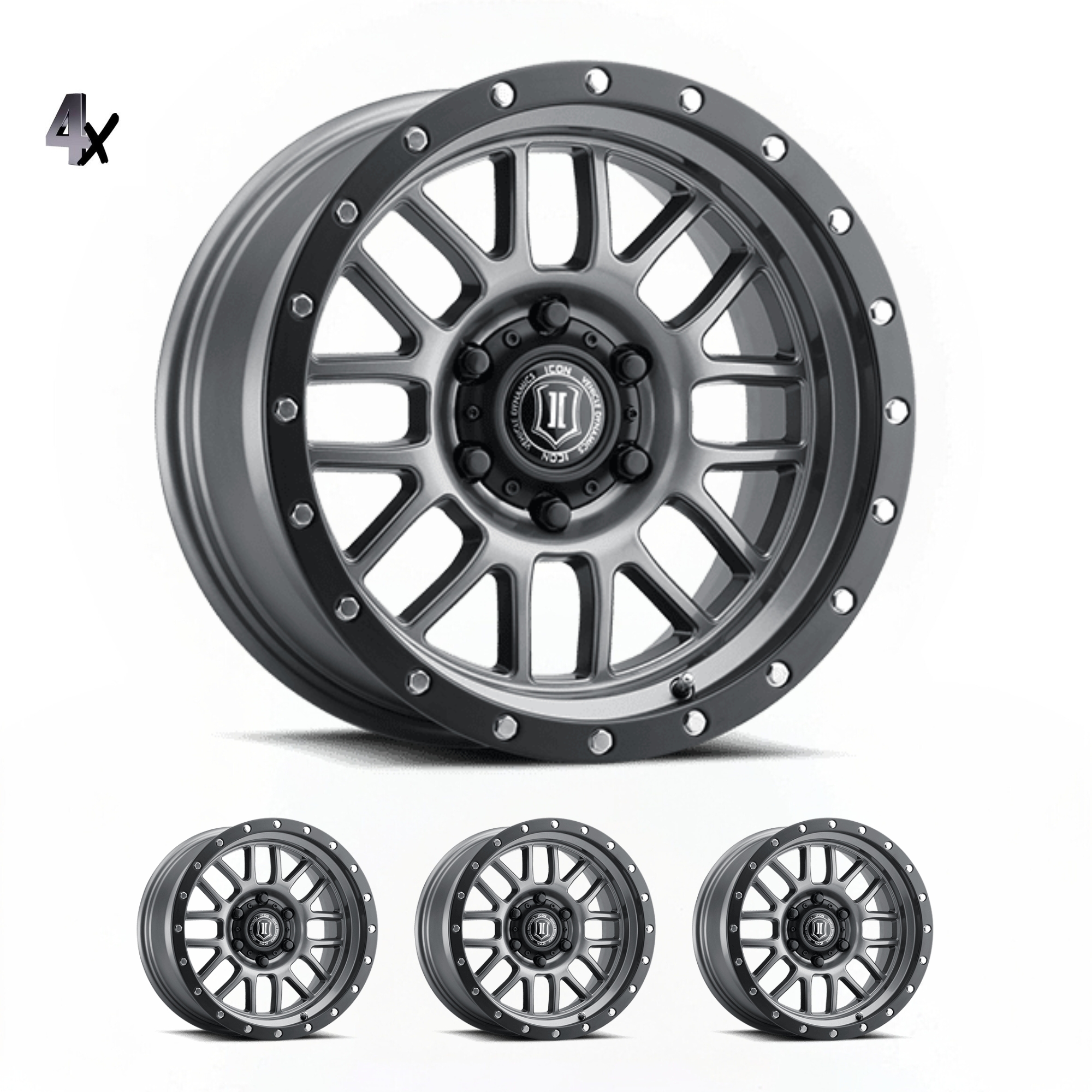 BRONCO (17×8.50) 4x ALPHA GUNMETAL WITH BLACK RING 6×5.5″ (0 OFFSET)