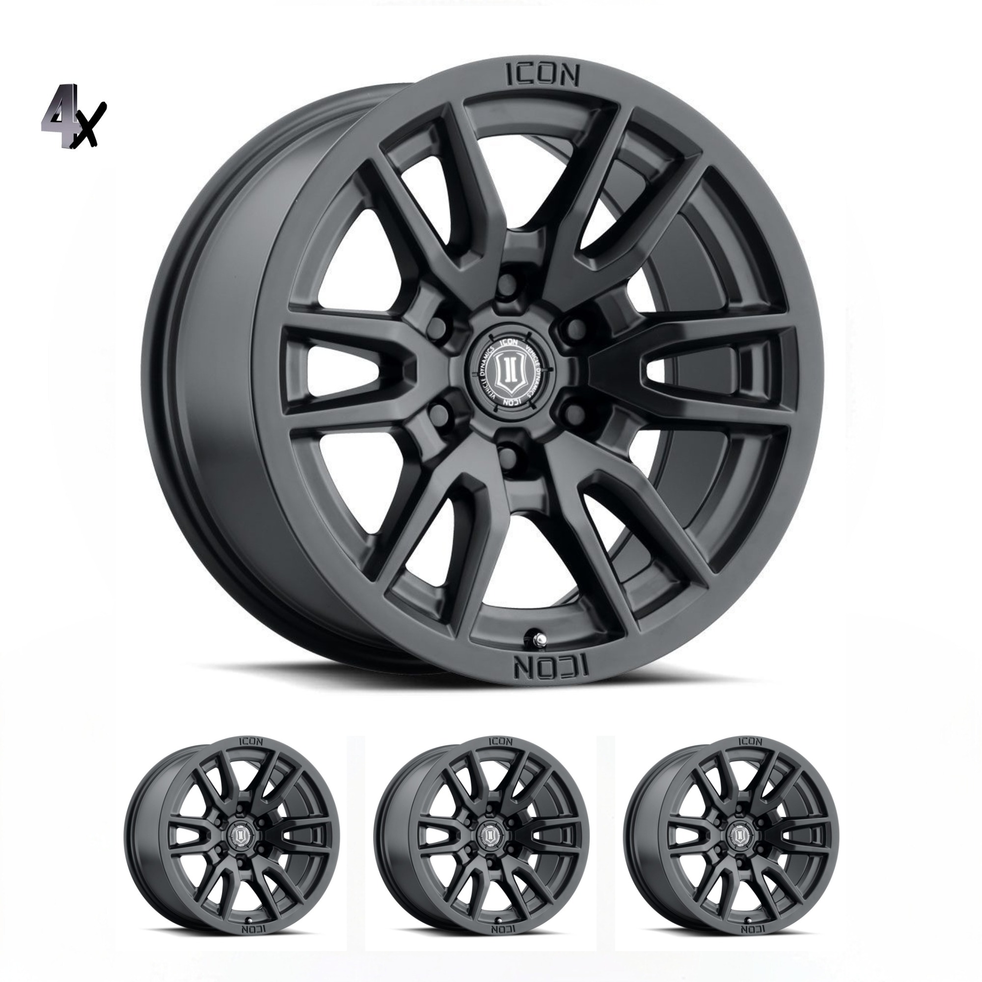 FJ/Prado/GX460/Hilux/Fortuner/4Runner/Pajero/Tacoma (17×8.5) 4x VECTOR6 Satin Black 6×5.5 +25 OFFSET