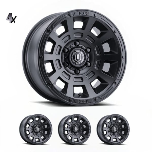 SILVERADO/SUBURBAN/SIERRA 1500 (17×8.50) 4x THRUST SATIN BLACK 6×5.5″ (0 OFFSET)