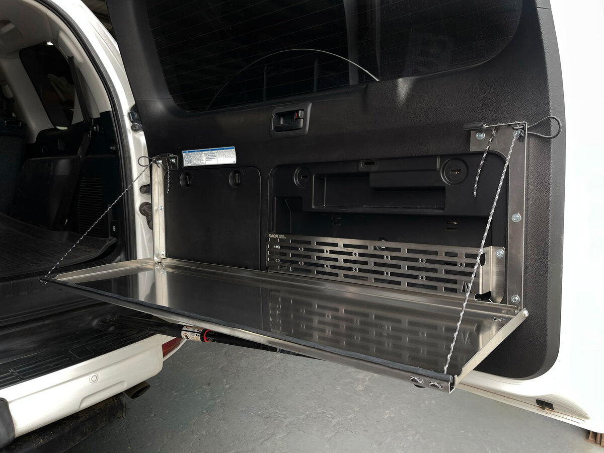 Prado150/GX460 Rear Door Drop Down Table and Cage [Natural Stainless]