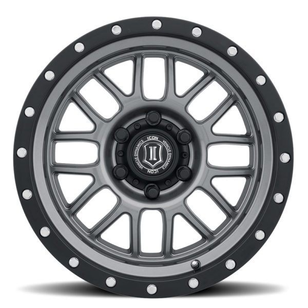 RAM 1500 (17×8.50) 4x ALPHA GUNMETAL WITH BLACK RING 6×5.5″ (0 OFFSET)